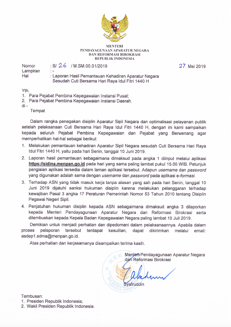 Surat Menteri Panrb Nomor B26msm00012019 Tentang