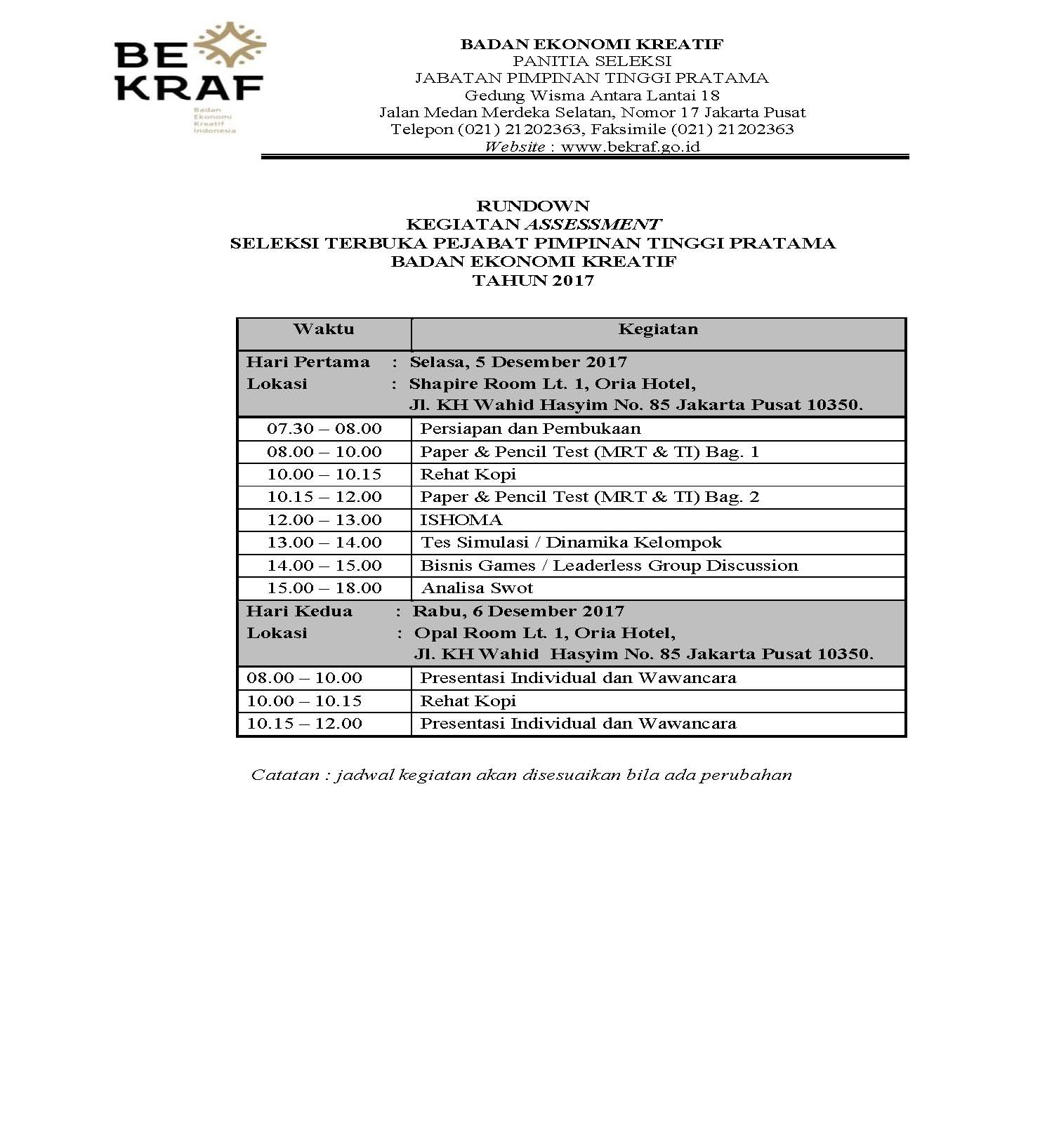 20171204 Pengumuman Jadwal Assessment JPTP BEKRAF Page 2