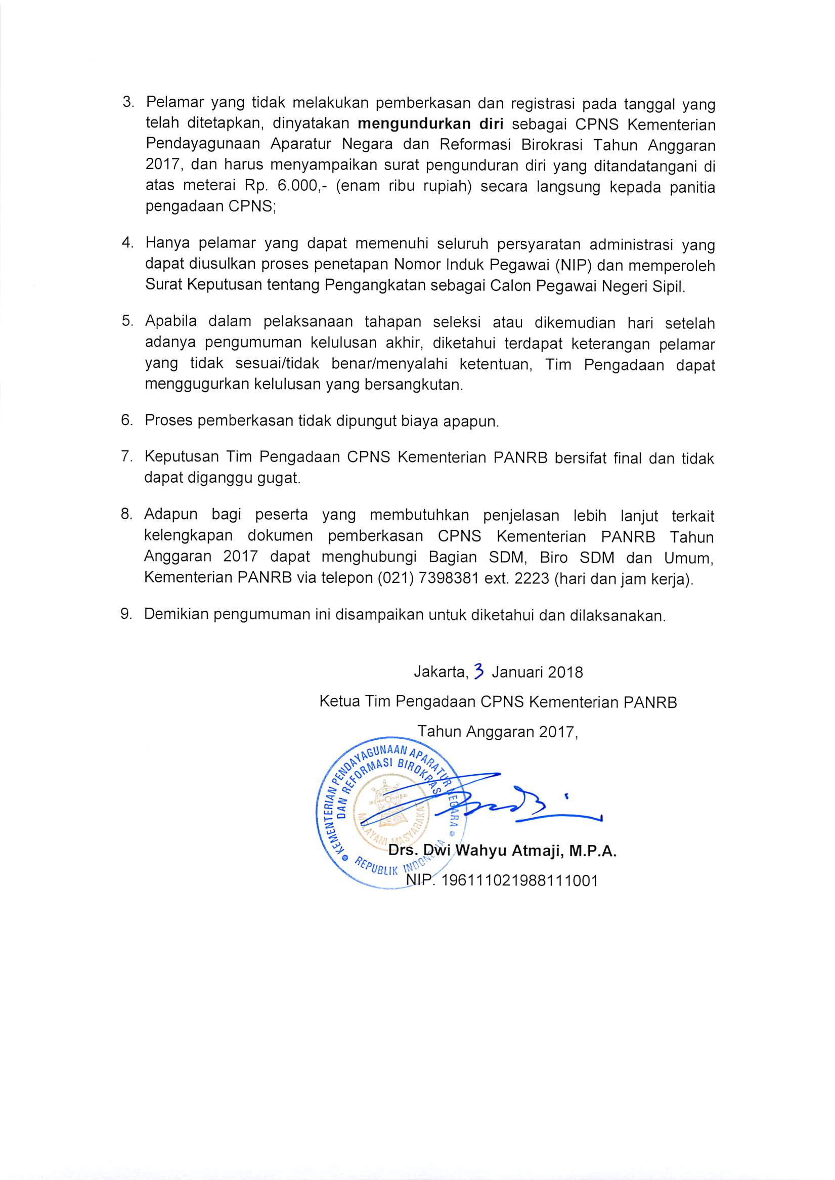 20180105 Pengumuman Pengganti CPNS Kementerian PANRB Page 2