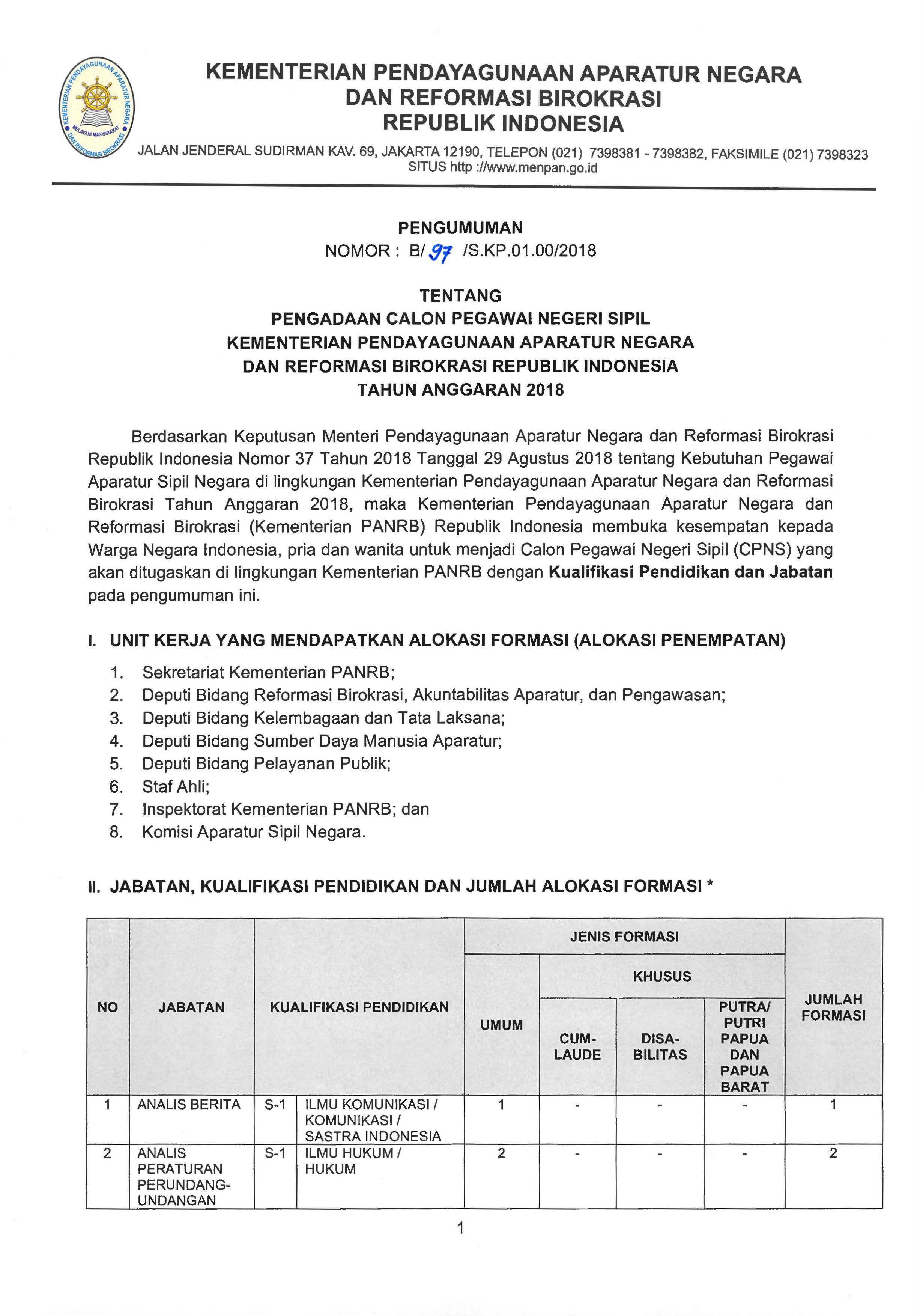 20180919 PENGUMUMAN CPNS KEMENPANRB TA 2018 E Page 01