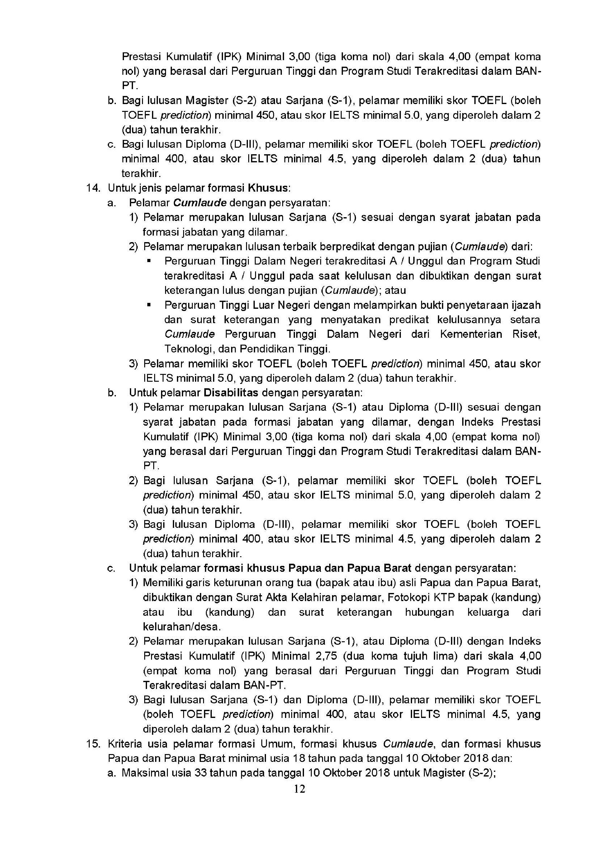 20180925 Revisi Pengumuman Penerimaan CPNS Kementerian PANRB Tahun Anggaran 2018 Page 12