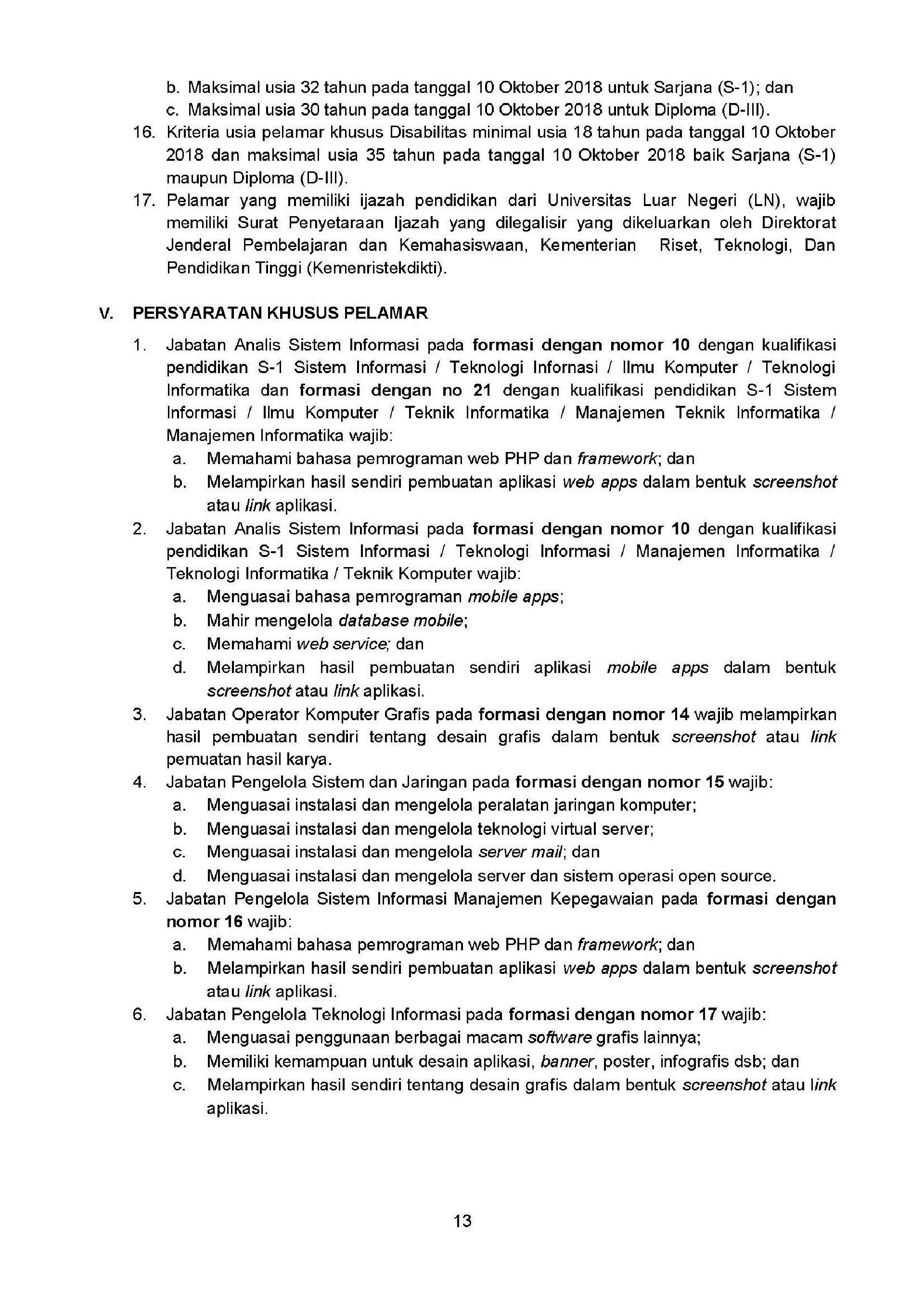 20180925 Revisi Pengumuman Penerimaan CPNS Kementerian PANRB Tahun Anggaran 2018 Page 13