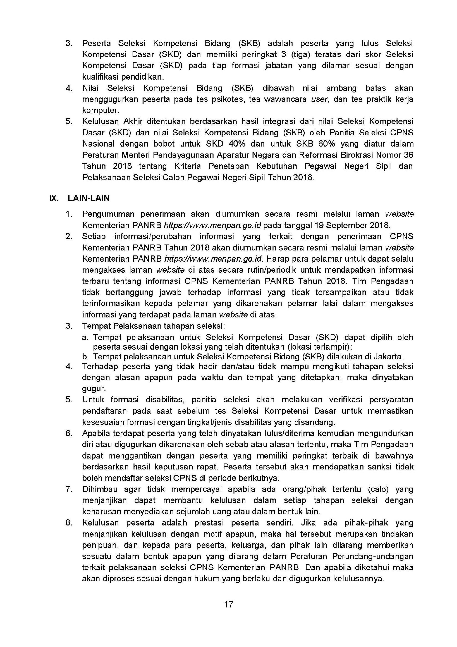 20180925 Revisi Pengumuman Penerimaan CPNS Kementerian PANRB Tahun Anggaran 2018 Page 17