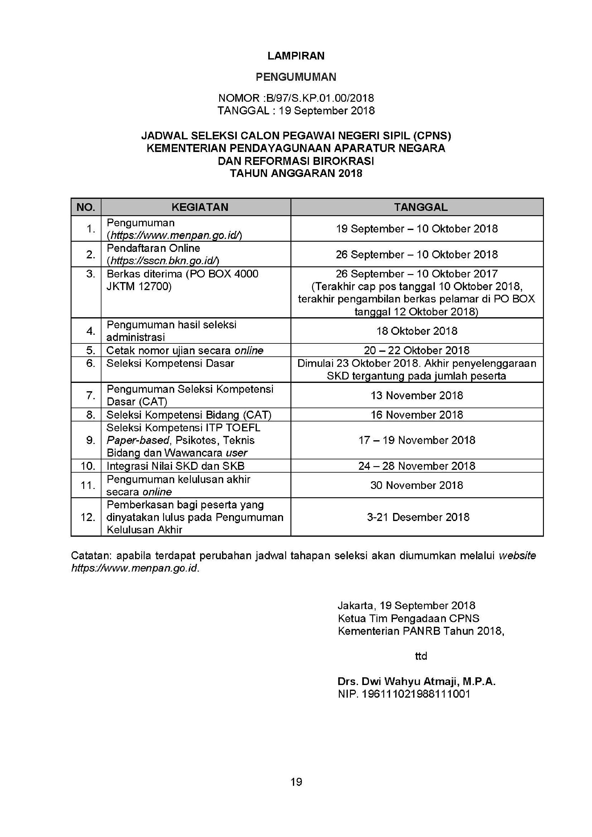 20180925 Revisi Pengumuman Penerimaan CPNS Kementerian PANRB Tahun Anggaran 2018 Page 19