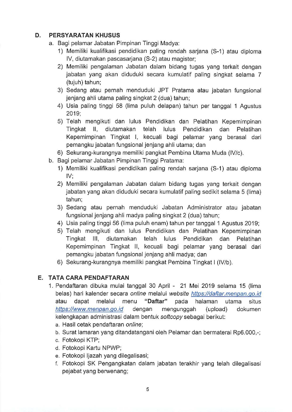 20190429 Pengumuman Seleksi Terbuka JPT Kementerian PANRB 2019 Page 5