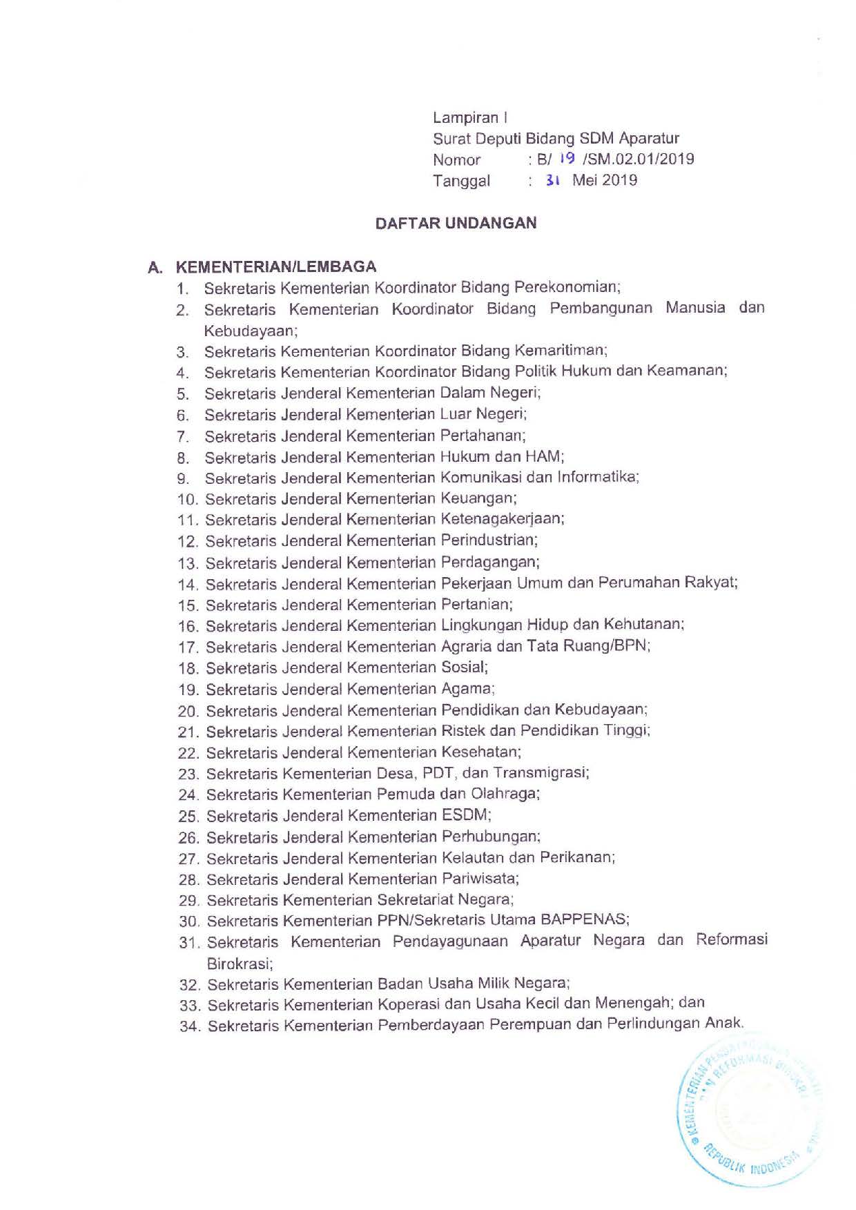 20190617 Surat Deputi Bidang SDM Aparatur Pemantauan dan Evaluasi Penerapan Manajemen Karier Pada Instansi Pemerintah Page 02
