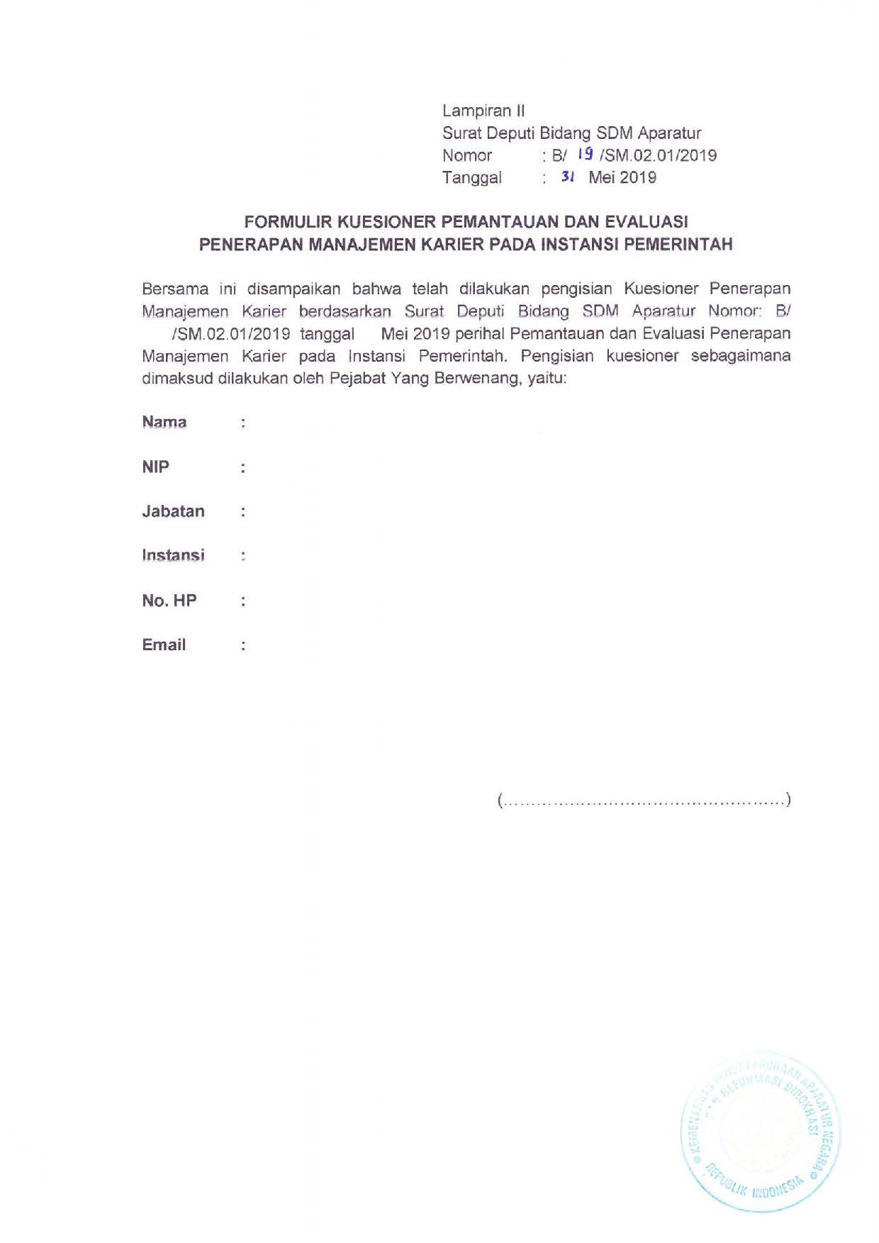 20190617 Surat Deputi Bidang SDM Aparatur Pemantauan dan Evaluasi Penerapan Manajemen Karier Pada Instansi Pemerintah Page 19