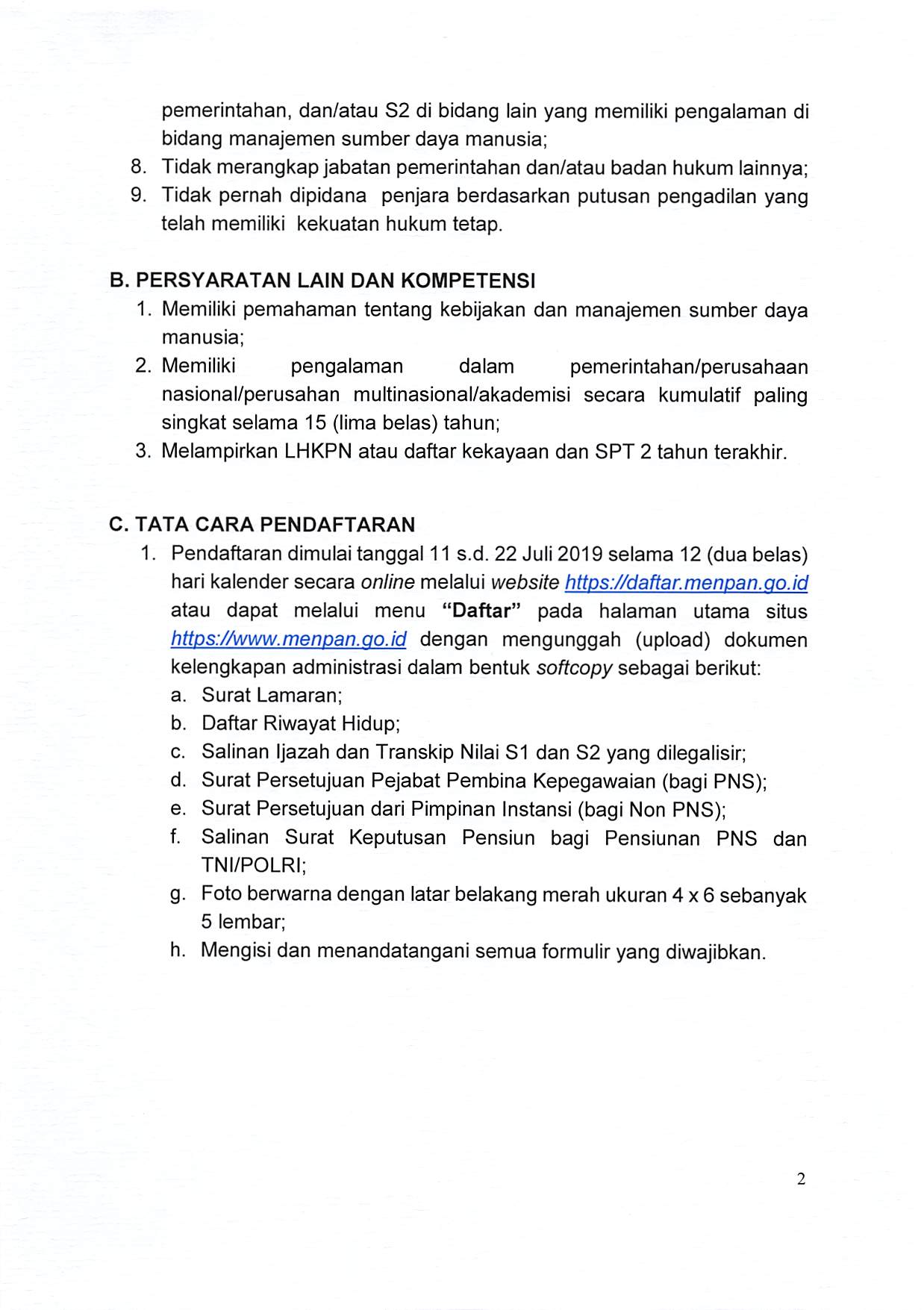 20190711 Pengumuman Seleksi Terbuka CAKASN 2019 2024 Page 2