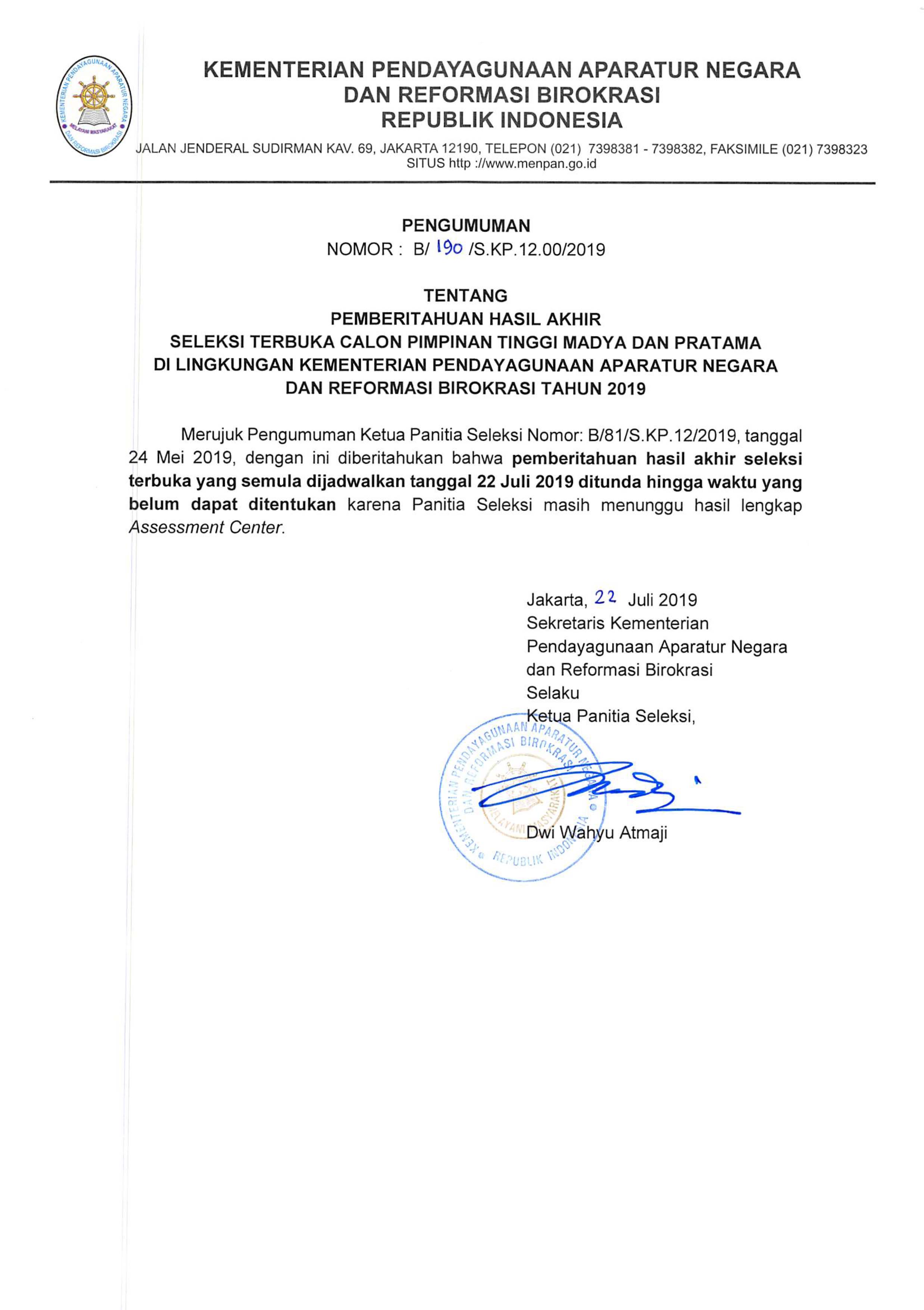 20190722 pengumuman akhir selter 22 juli 2019
