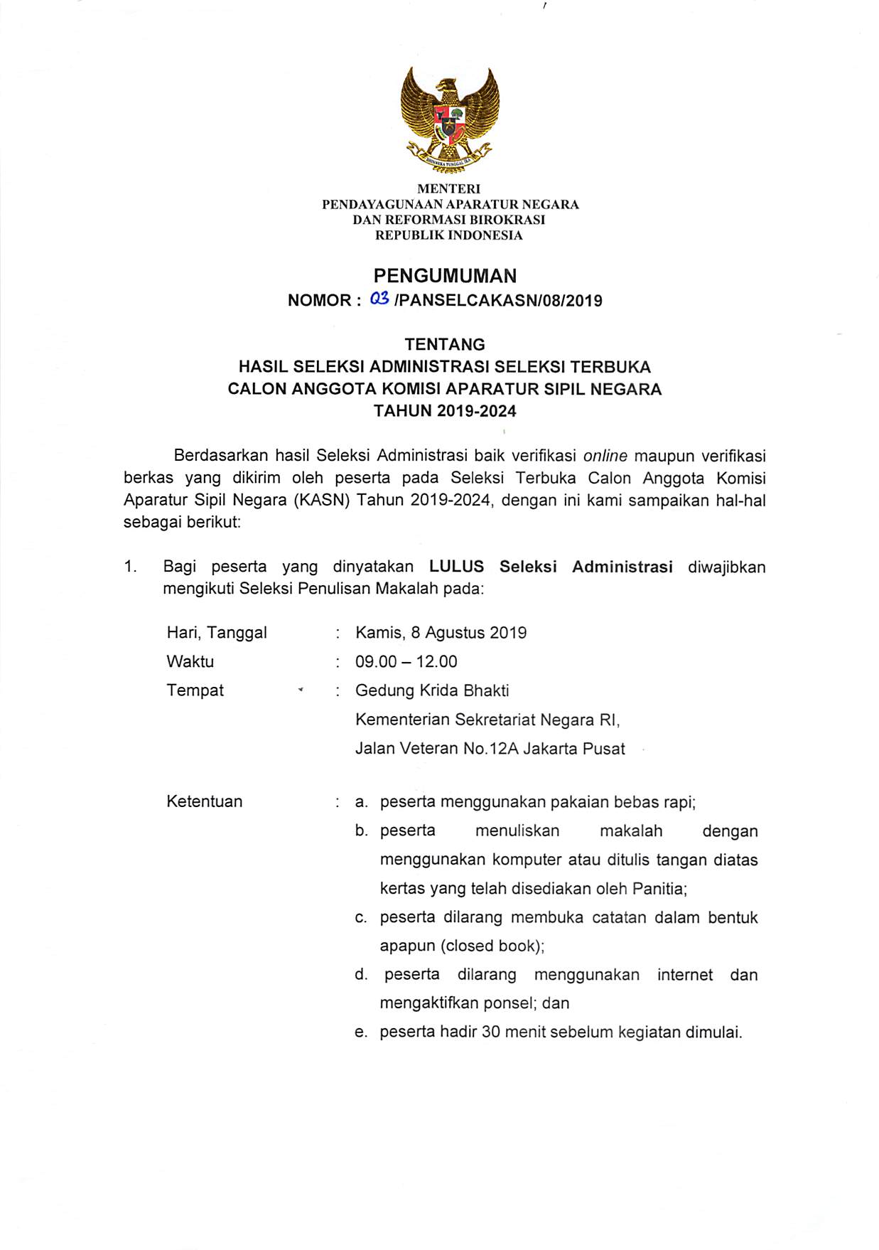 20190806 Pengumuman KASN Page 1