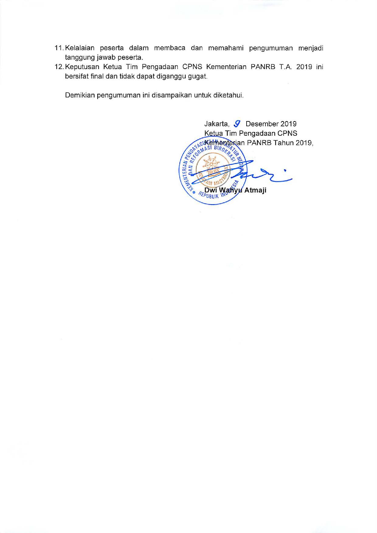 20191209 Pengumuman Lulusan Seleksi Administrasi Pengadaan CPNS Kementerian PANRB Page 02