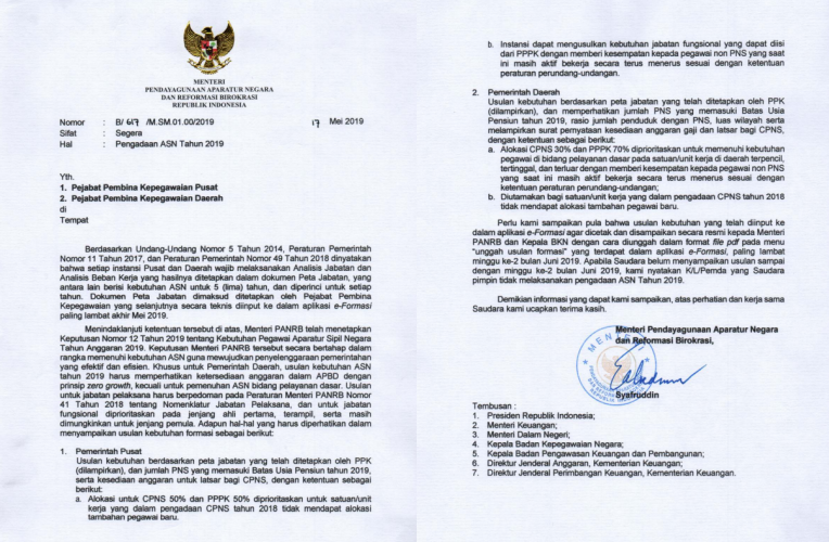 Surat Pengadaan ASN Tahun 2019 1 side