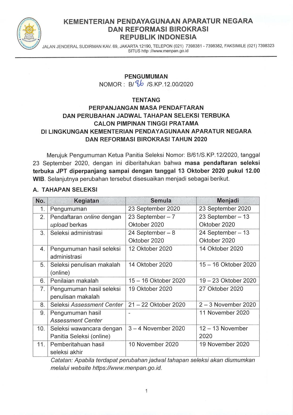 20201009 perpanjangan pendaftaran seleksi JPT 1