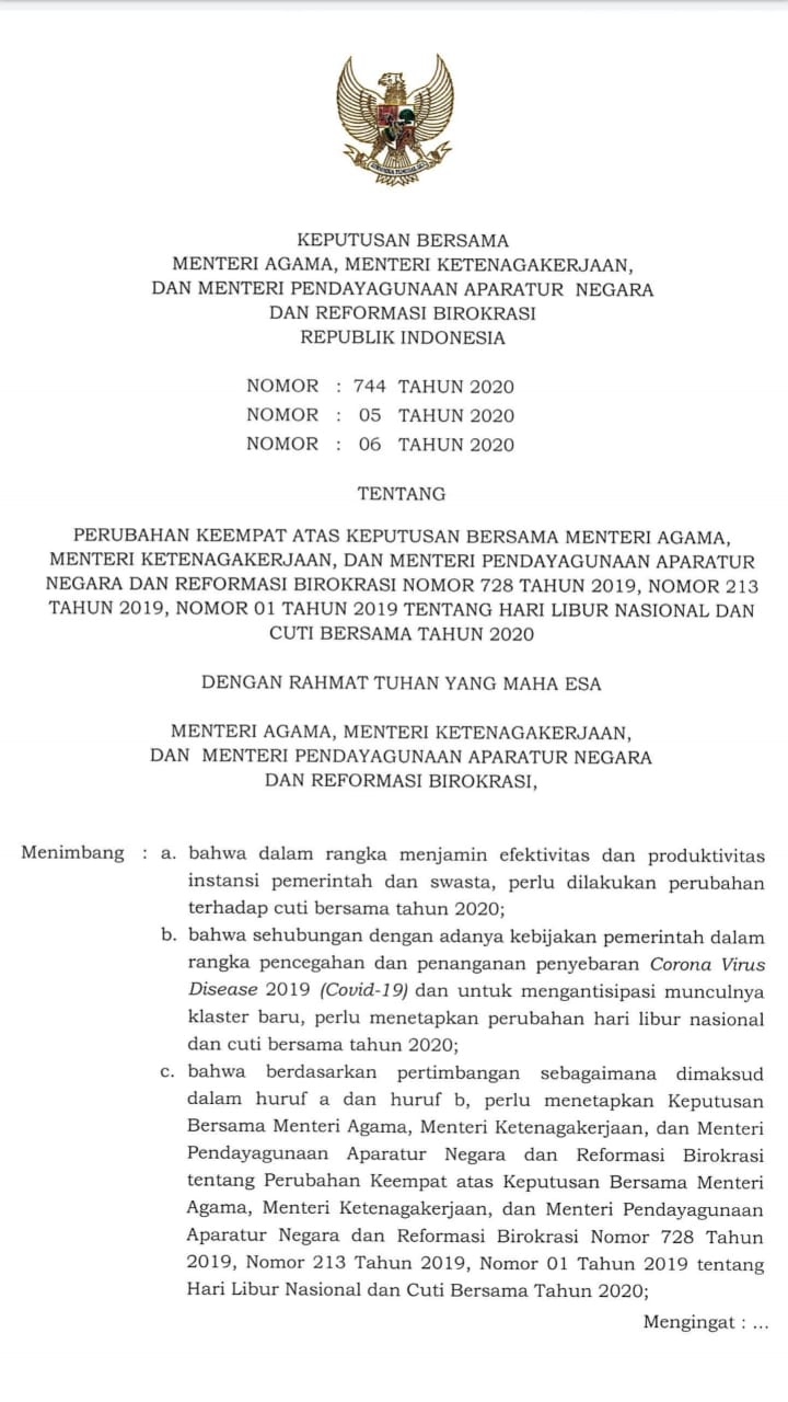 20201203 Cegah Klaster Baru Covid 19 Pemerintah Revisi Cuti Bersama Tahun 2020