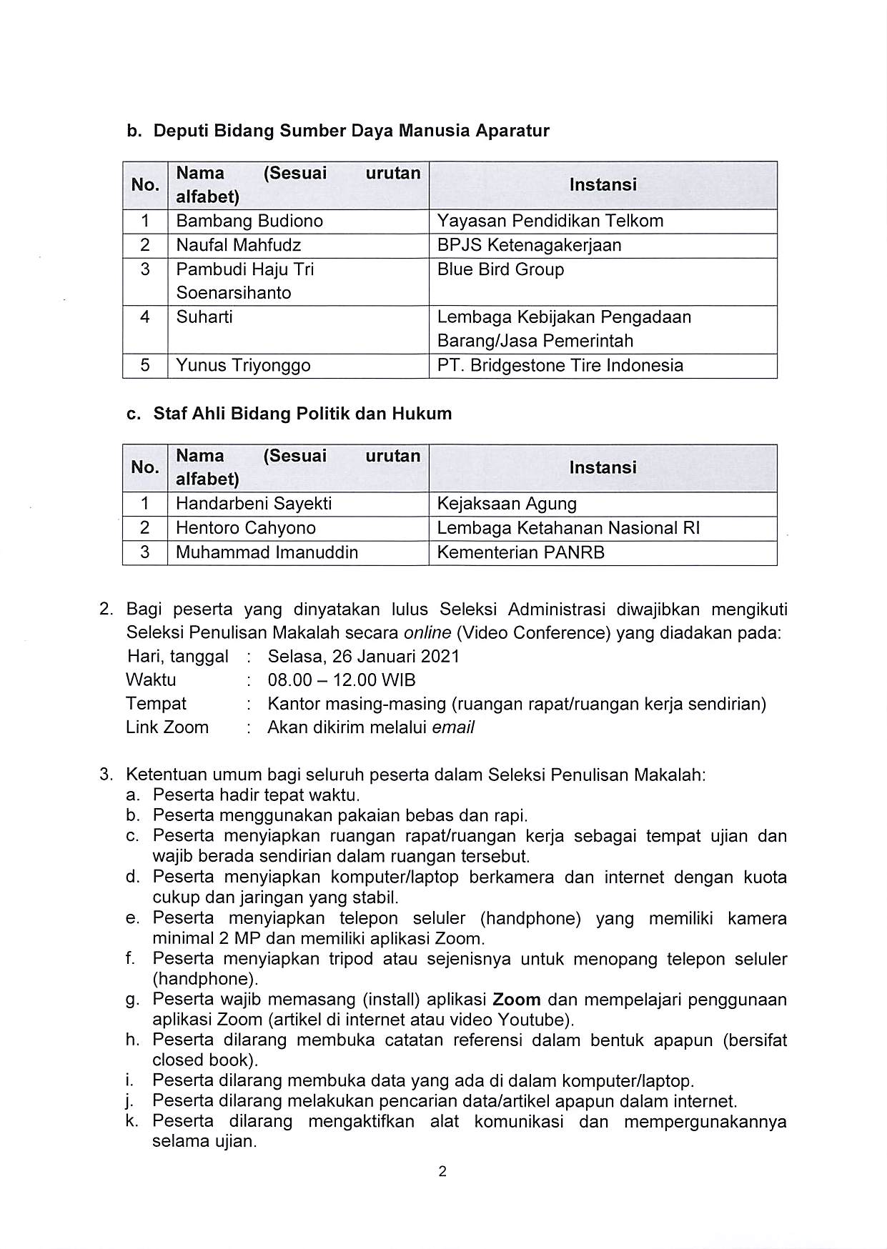 20210122 Pengumuman Nomor B 34 KP.12 2021 ttg Hasil Seleksi Admin Page 2
