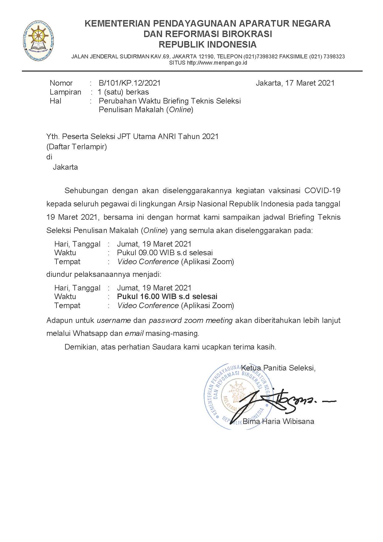 20210318 Perubahan Waktu Briefing Teknis Seleksi Penulisan Makalah Online Page 1