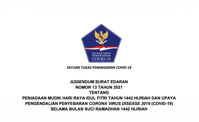 20210422 Perketat Aturan Perjalanan Satgas COVID 19 Terbitkan Adendum SE 13 Tahun 2021