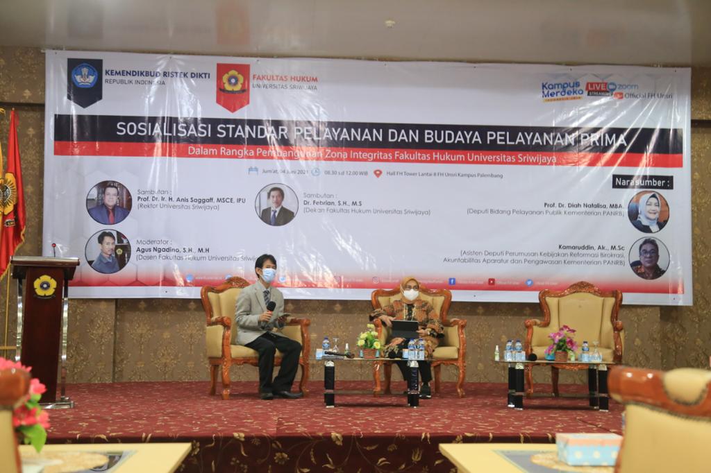 20210604 Sosialisasi Standar Pelayanan dan Budaya Pelayanan Prima dalam Rangka Pembangunan Zona Integritas Fakultas Hukum Universitas Sriwijaya 1