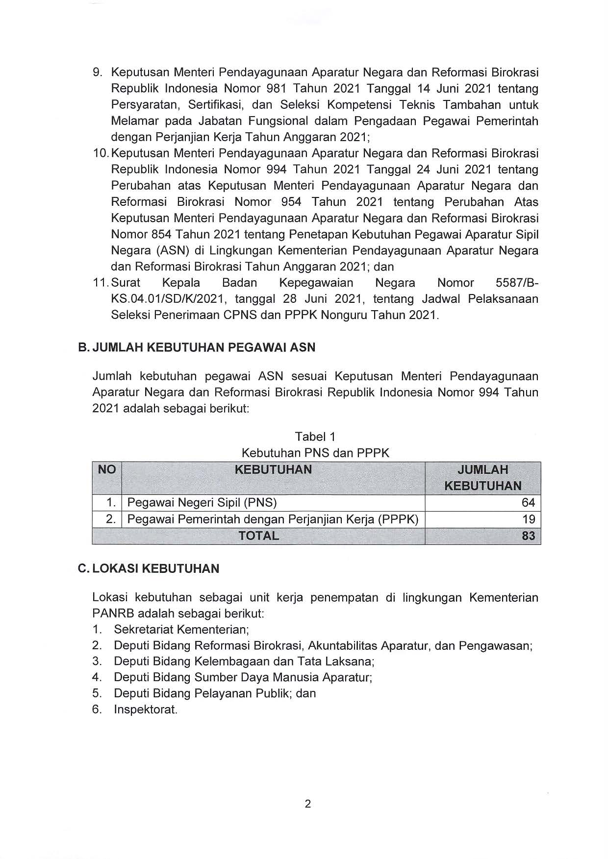 20210630 Pengumuman Pengadaan ASN Kementerian PANRB 2021 Page 02