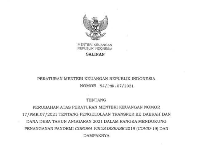 20210730 Terbitkan PMK 942021 Pemerintah Dorong Percepatan Pelaksanaan Anggaran Daerah Guna Penanganan COVID 19