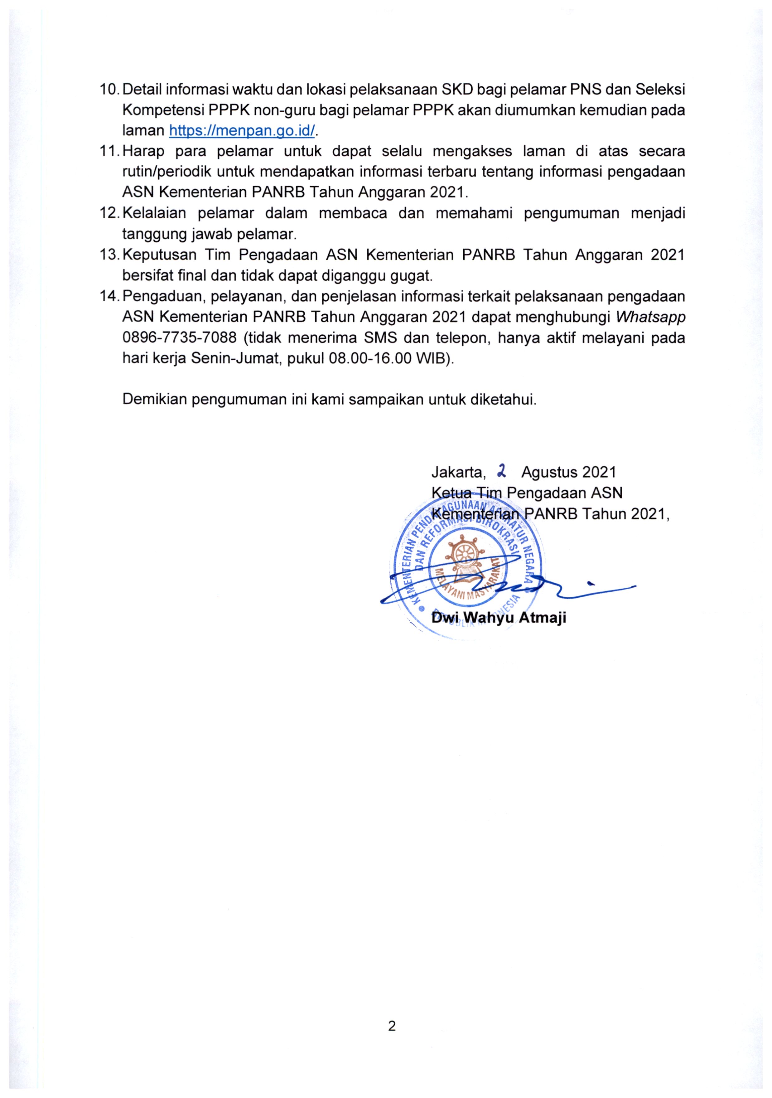 20210802 Pengumuman Lulus Seleksi Administrasi ASN Kementerian PANRB TA 2021 Page 02