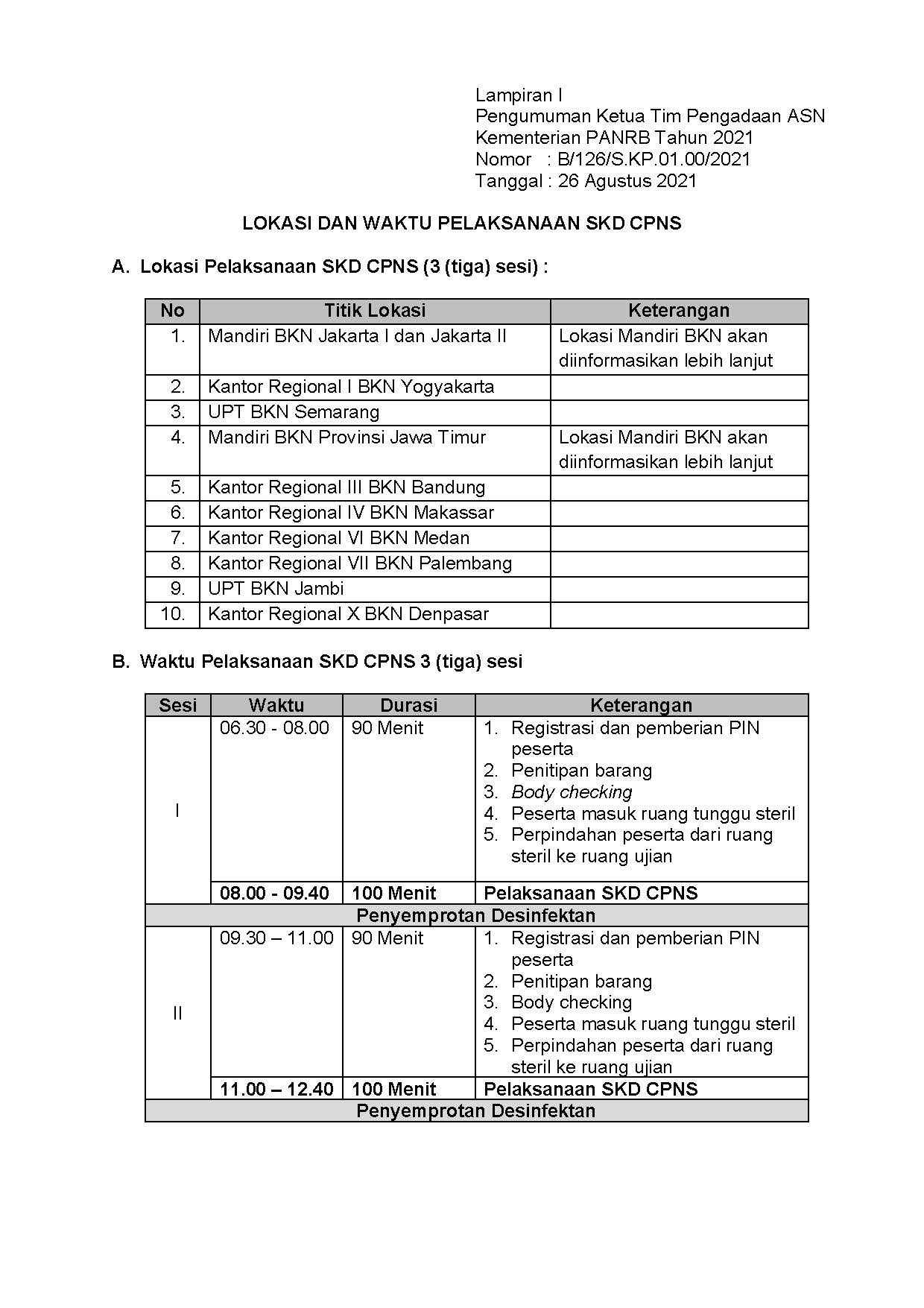 20210826 Lampiran I Pengumuman SKD CPNS TA 2021 Page 1