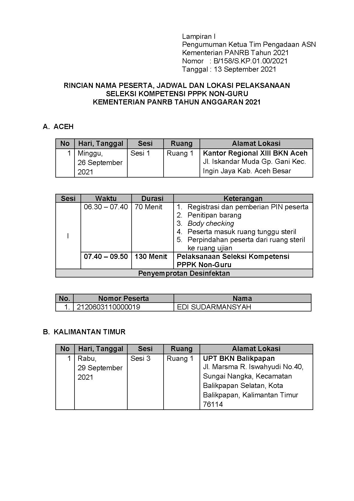 20210913 Lampiran I Pengumuman Jadwal Seleksi Kompetensi PPPK TA 2021 Page 01