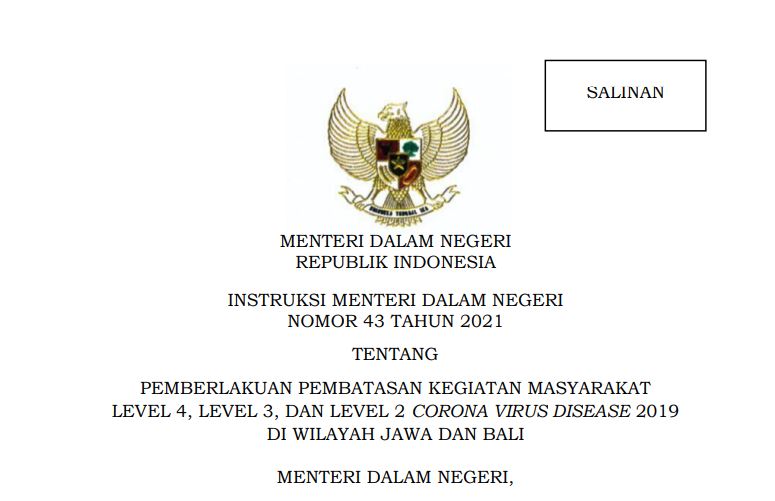 20210922 Inilah Wilayah PPKM Level 4 3 dan 2 di Jawa Bali Periode 21 September Hingga 4 Oktober 2021