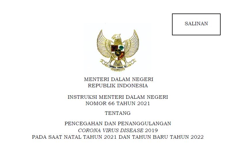 20211213 Mendagri Terbitkan Inmendagri 662021 tentang Pencegahan dan Penanggulangan COVID 19 pada Natal dan Tahun Baru