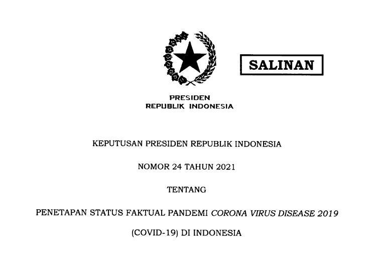 20220103 Presiden Jokowi Tandatangani Keppres Penetapan Status Faktual Pandemi COVID 19 di Indonesia