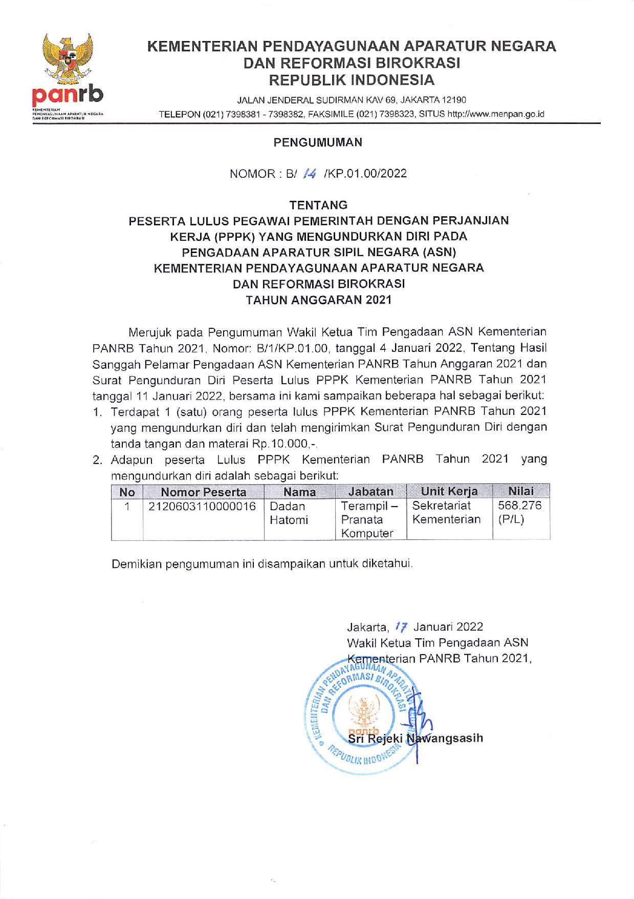 20220117 Pengumuman Peserta Lulus PPPK Kementerian PANRB T A 2021 yg Mengundurkan Diri