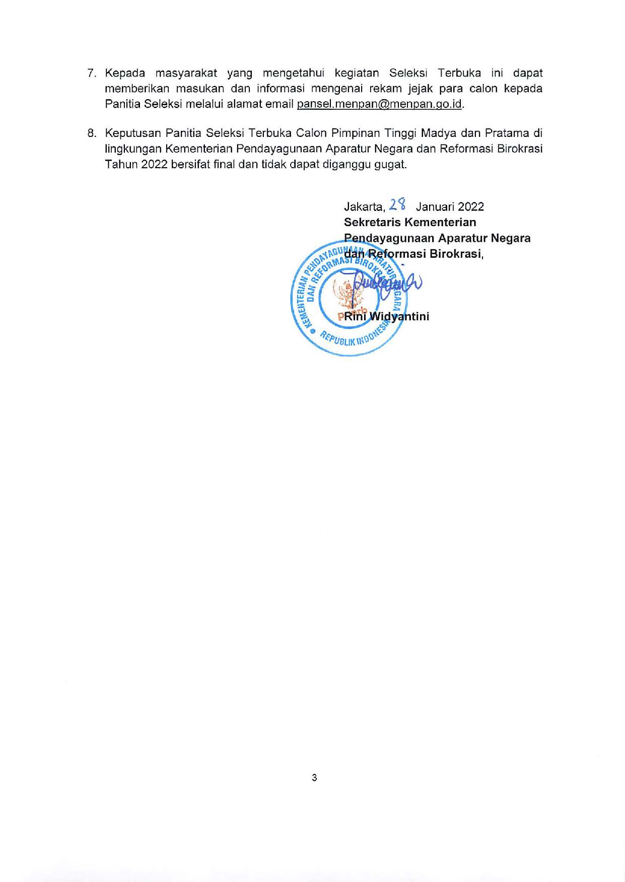 20220128 Pengumuman Hasil Seleksi Administrasi Jabatan SA ADM Negara dan Perubahan Jadwal Page 3