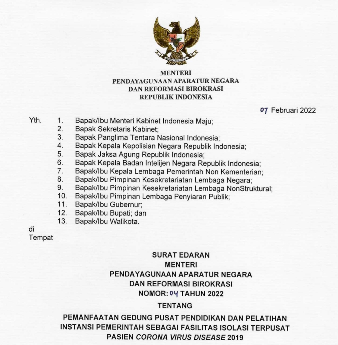 20220207 Menteri Tjahjo Minta Gedung Pelatihan Pemerintah Jadi Pusat Isolasi bagi ASN 1