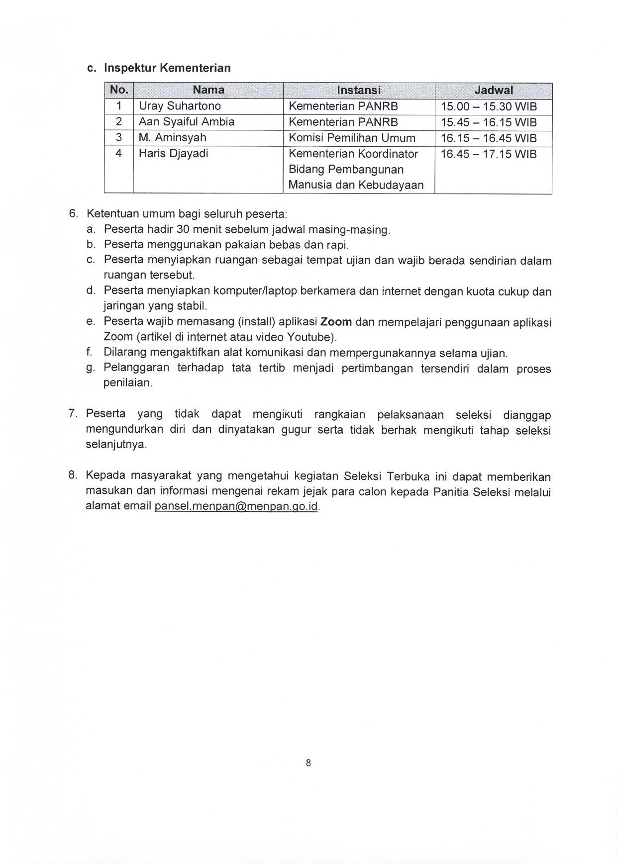 20220225 Pengumuman Hasil Seleksi Assessment Center dan Jadwal Pelaksanaan Wawancara Seleksi Terbuka Calon PPT Madya dan Pratama ASLI Page 8
