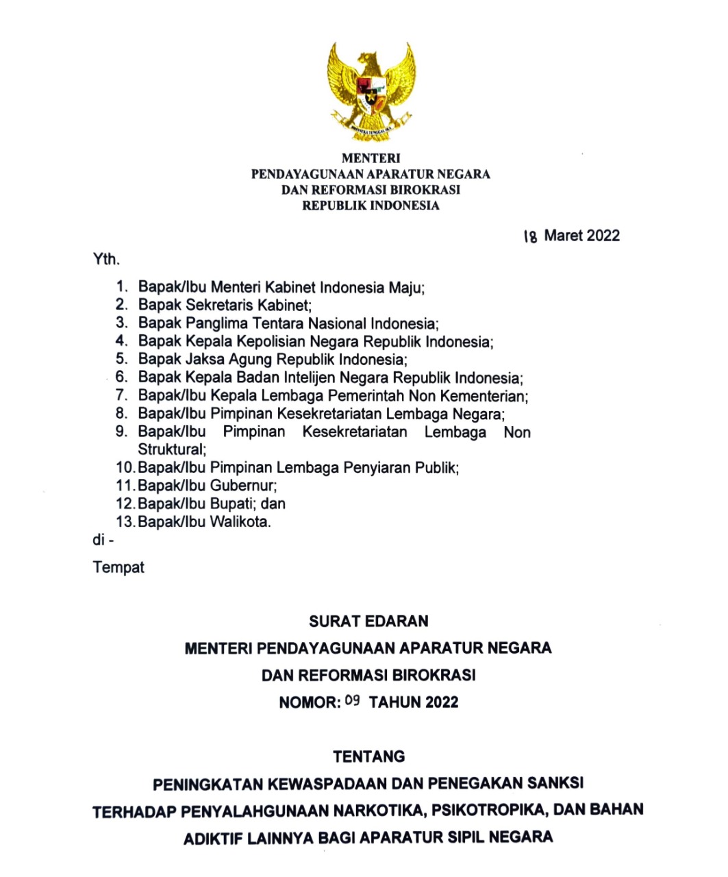 20220321 Menteri Tjahjo Minta ASN dan CASN Tingkatkan Kewaspadaan Terhadap Narkoba 1