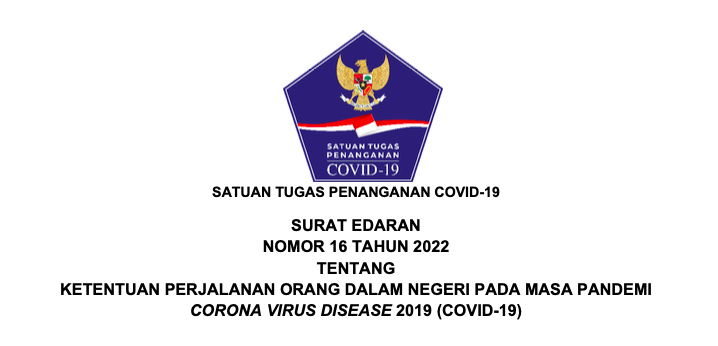 20220404 Satgas Penanganan COVID 19 Terbitkan SE 162022 Atur Perjalanan Dalam Negeri Saat Pandemi