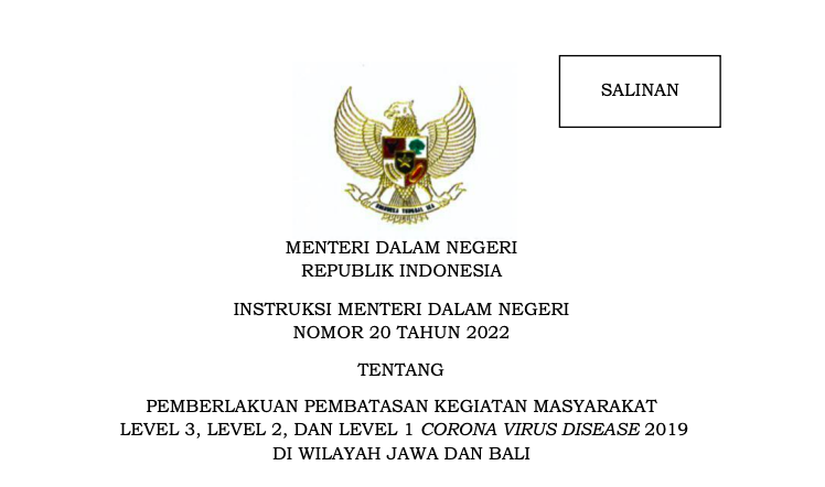 20220406 Inmendagri PPKM Jawa Bali Terbaru Terbit Mayoritas Wilayah Level 1 dan 2