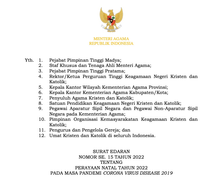 20221222 Menag Terbitkan Ketentuan Perayaan Natal Tahun 2022