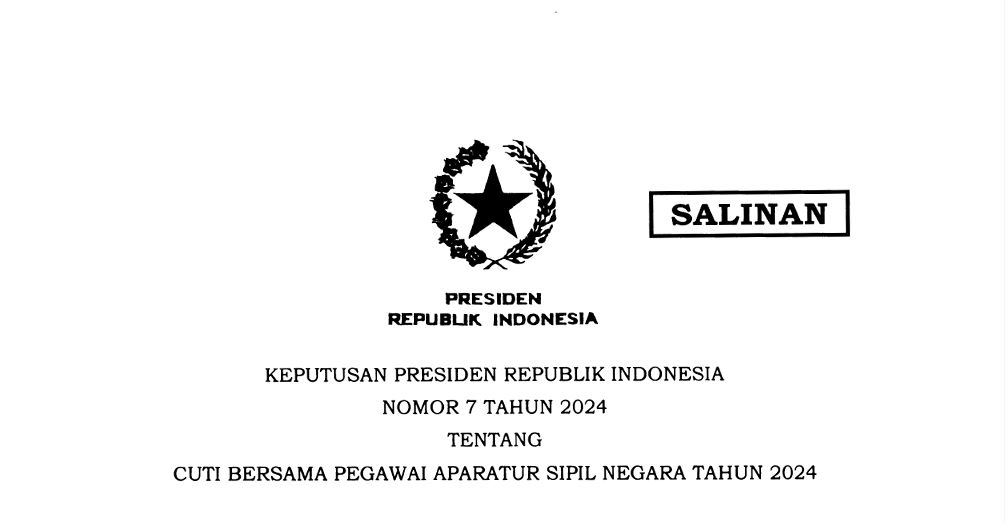 20240118 Inilah Keppres 7 2024 tentang Cuti Bersama ASN Tahun 2024
