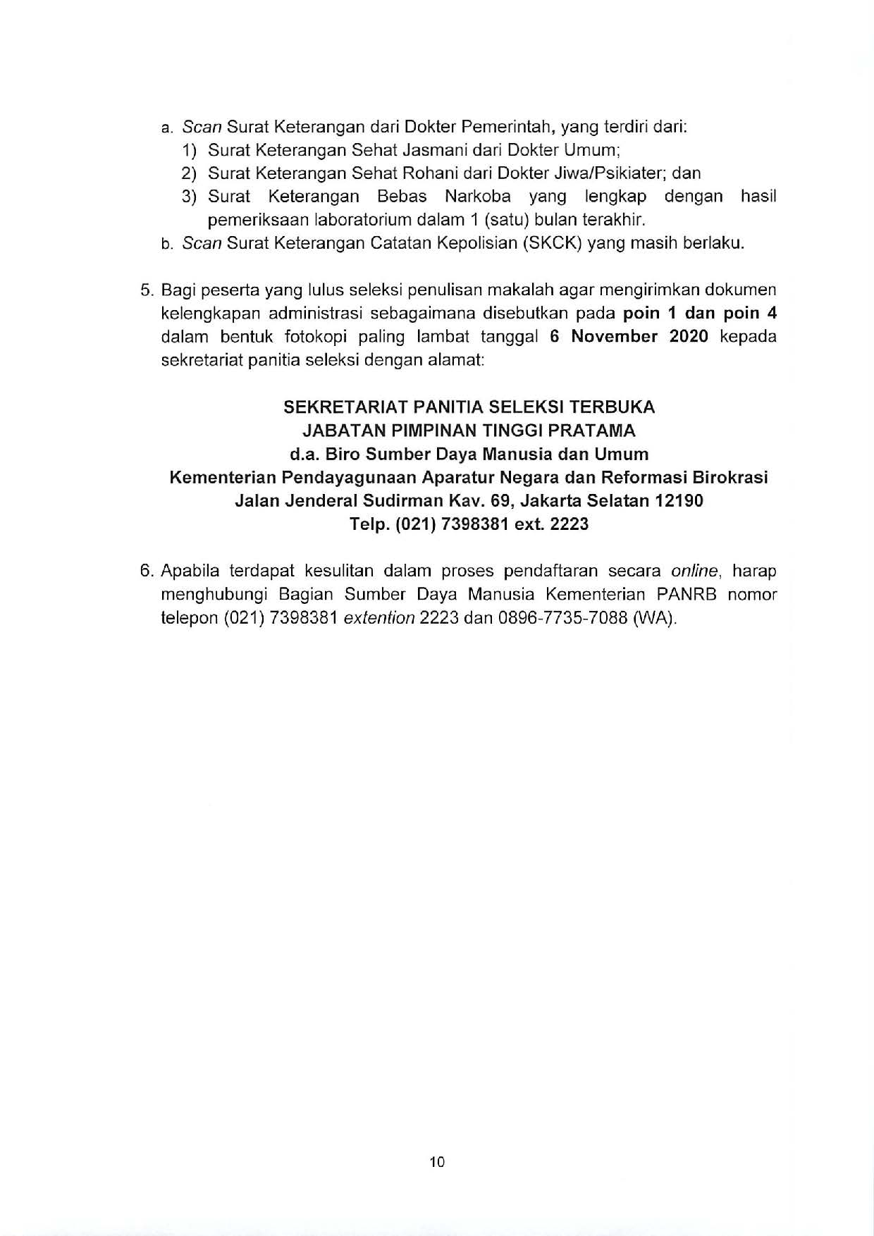 20200923 Pengumuman Seleksi Terbuka JPT Pratama 2020 Page 10