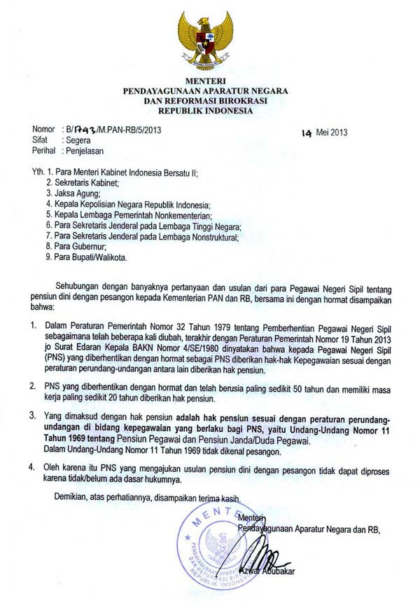 Kementerian Pendayagunaan Aparatur Negara Dan Reformasi Birokrasi Penjelasan Hak Pensiun Pns