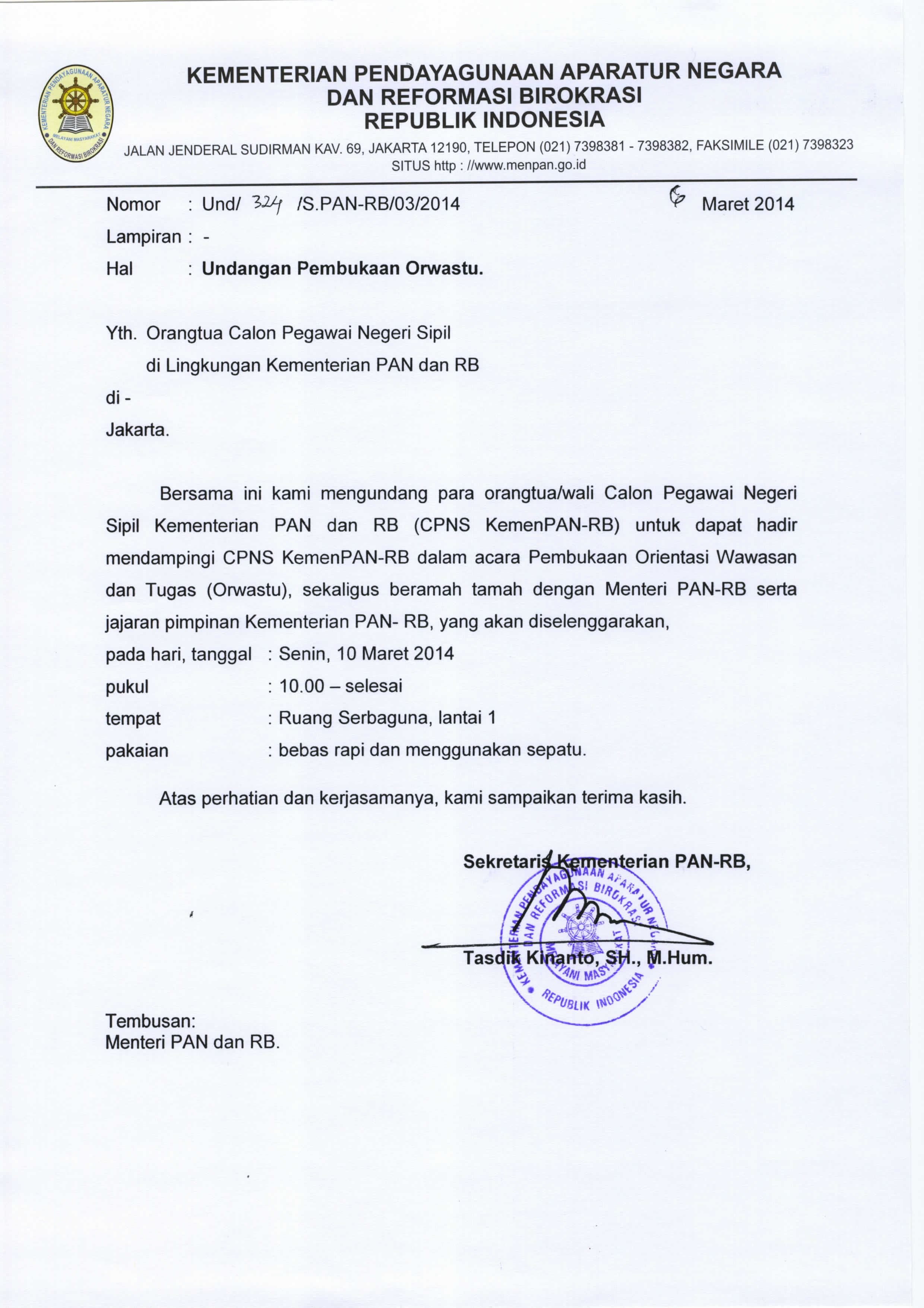 surat undangan Orang tua CPNSb