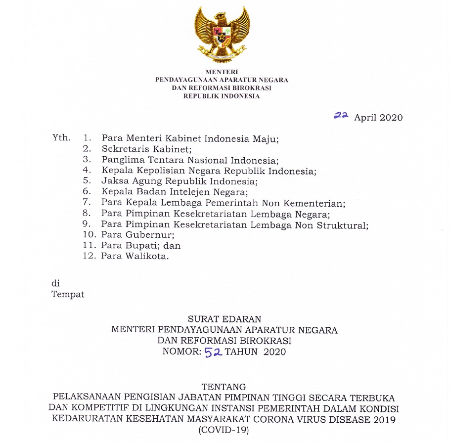 20200426 SE Menteri PANRB No. 52 Tahun 2020