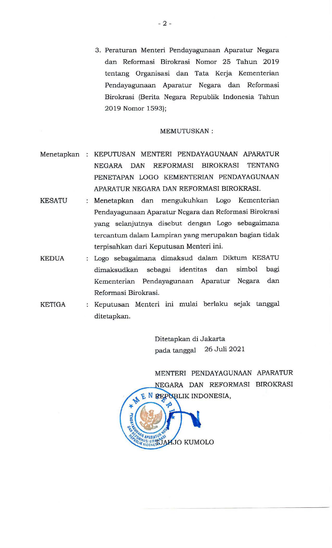 20210812 Kepmen PANRB No.1021 Tentang Penetapan Logo Kementerian PANRB Page 2